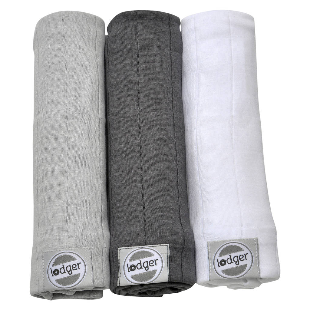 Lodger solid hydrofiele doeken 70x70 cm multi grijs (set van 3), Multi grijs