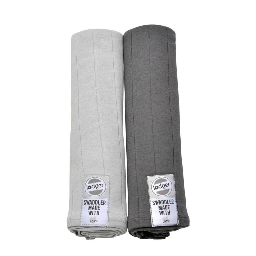 Lodger solid hydrofiele doeken 70x70 cm lichtgrijs-antraciet (set van 2), Lichtgrijs-antraciet