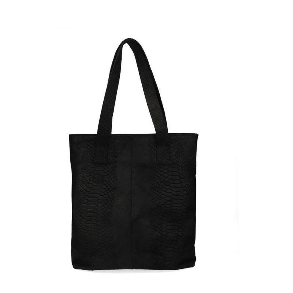 Sacha leren shopper met slangenprint zwart