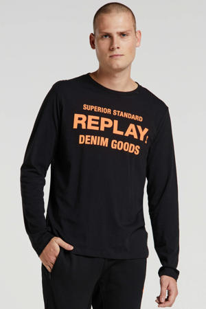 T-shirt met printopdruk zwart/oranje