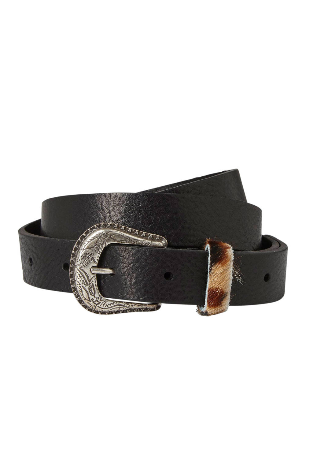 Cowboysbag Cowboysbelt leren riem zwart, Zwart/beige/zilver