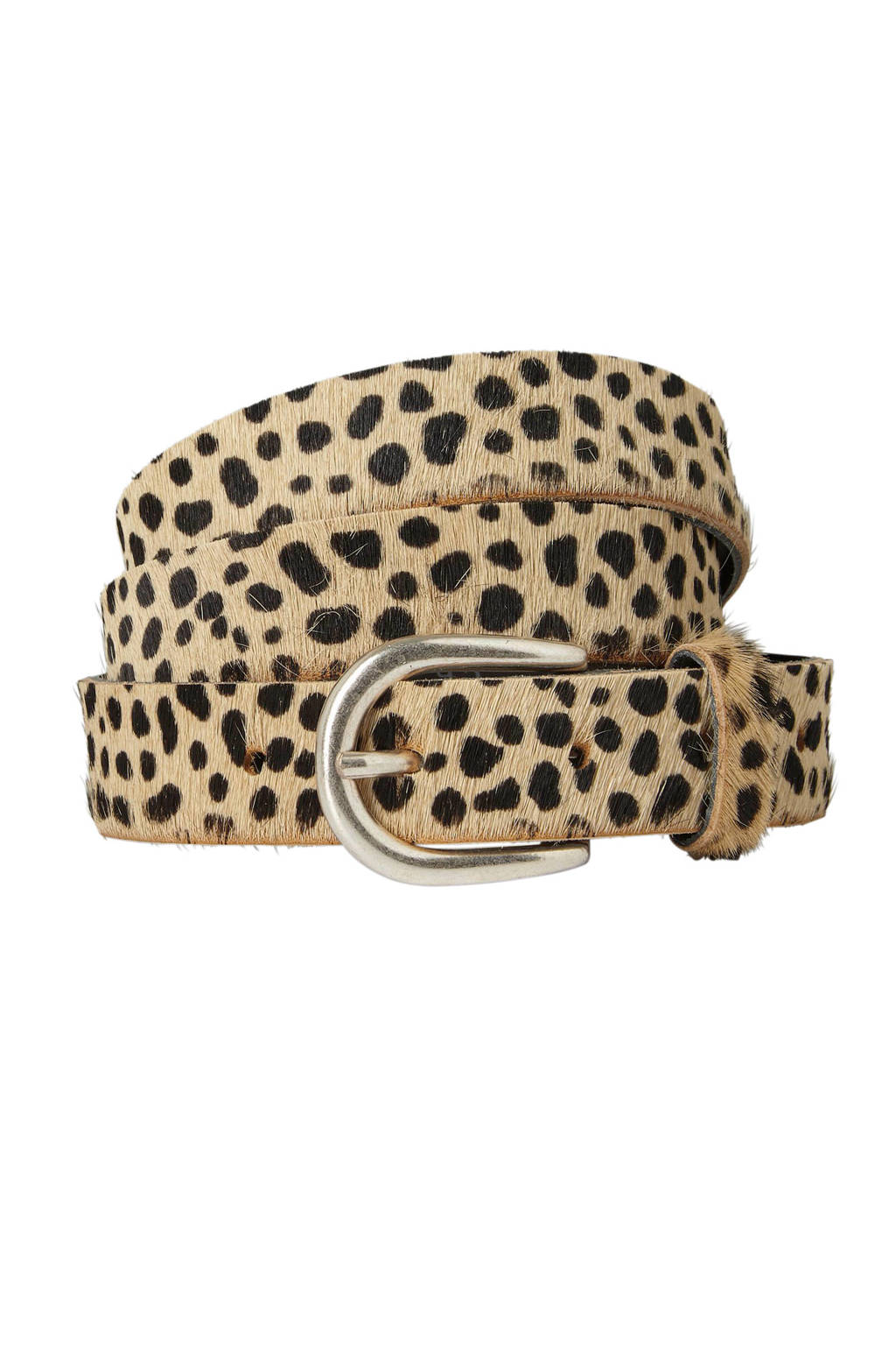Cowboysbag Cowboysbelt leren riem met panterprint beige, Beige/zwart