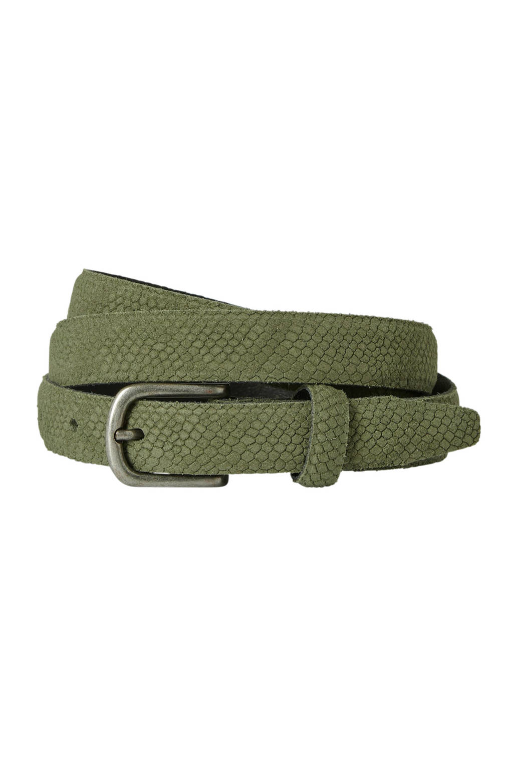 Cowboysbag Cowboysbelt leren riem met imitatieslangenprint groen, Kaki