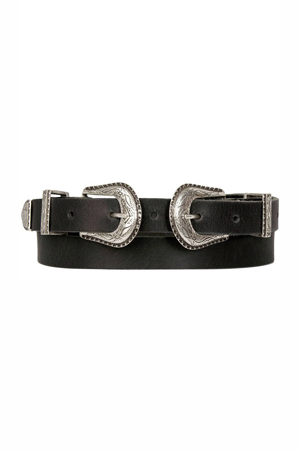 Cowboysbag Cowboysbelt leren riem zwart, Zwart/zilver