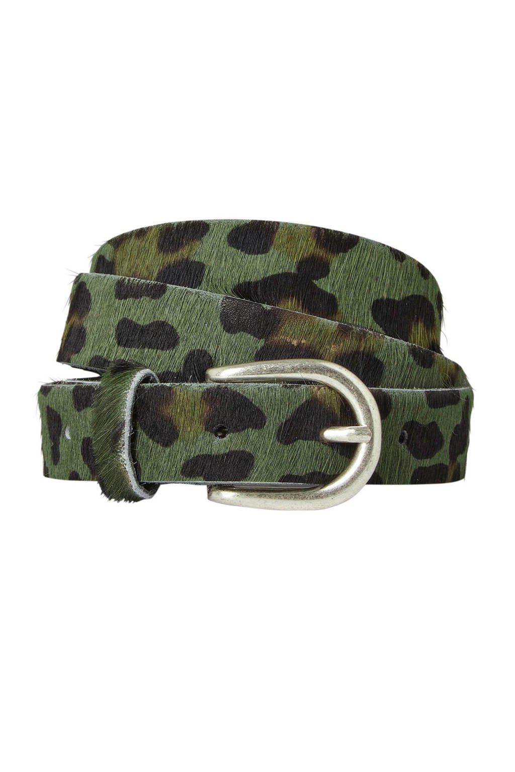 Cowboysbag Cowboysbelt riem met camouflage print, Groen/zwart/bruin