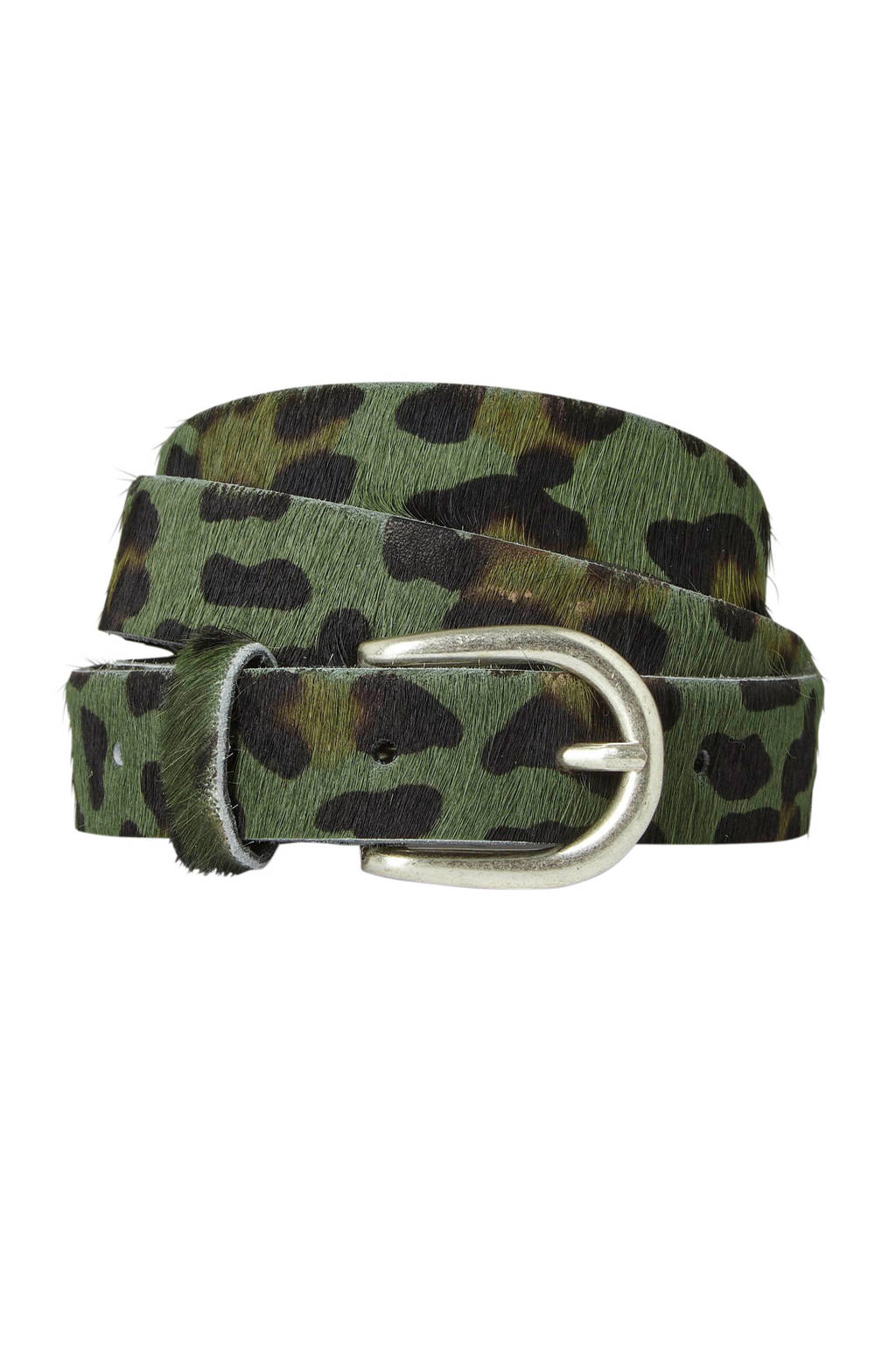 Cowboysbag Cowboysbelt riem met luipaardprint kaki, Kaki/zwart