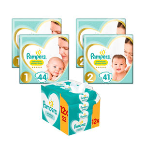 starterspakket maat 1+2 (2-8 kg) 170 luiers + 624 Sensitive babydoekjes (12 x 52)