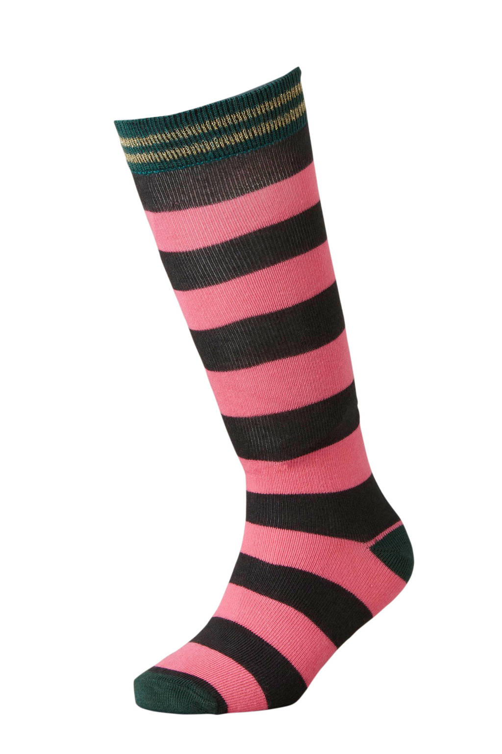 Quapi kniekousen Teuni 2 gestreept, Grijs/roze