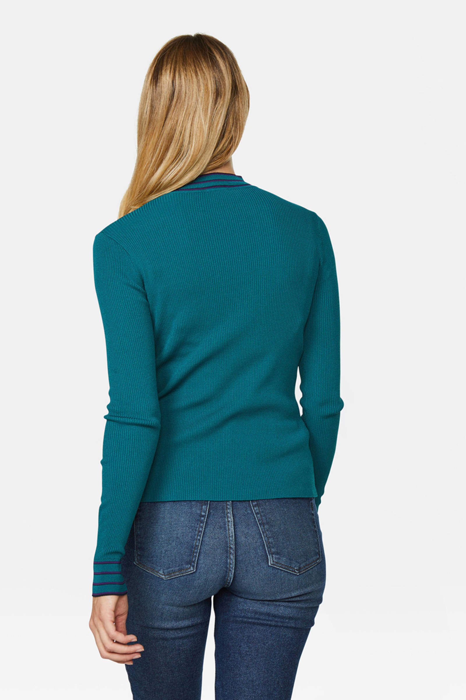 WE Fashion fijngebreide trui met contrastbies petrol | wehkamp WE Fashion fijngebreide trui met contrastbies petrol | wehkamp
