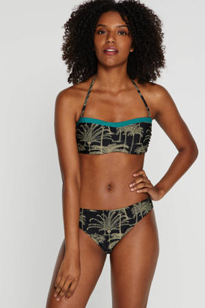 strapless bandeau bikinitop met all over print zwart/groen