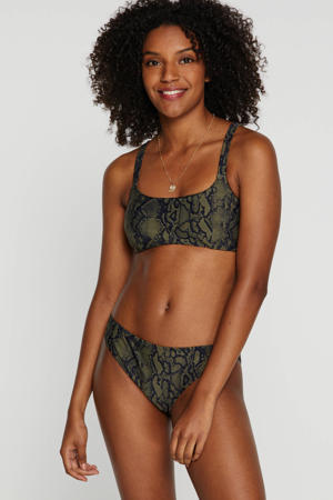 bikinitop met slangenprint olijfgroen/zwart