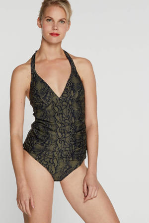hipster bikinibroekje met slangenprint olijfgroen/zwart