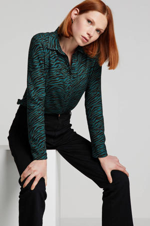 blouse met zebraprint en ribband groen