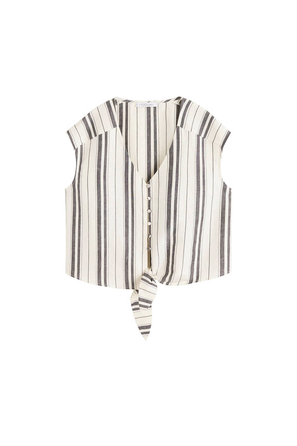 Violeta by Mango gestreepte top met knoopdetail, Wit/zwart