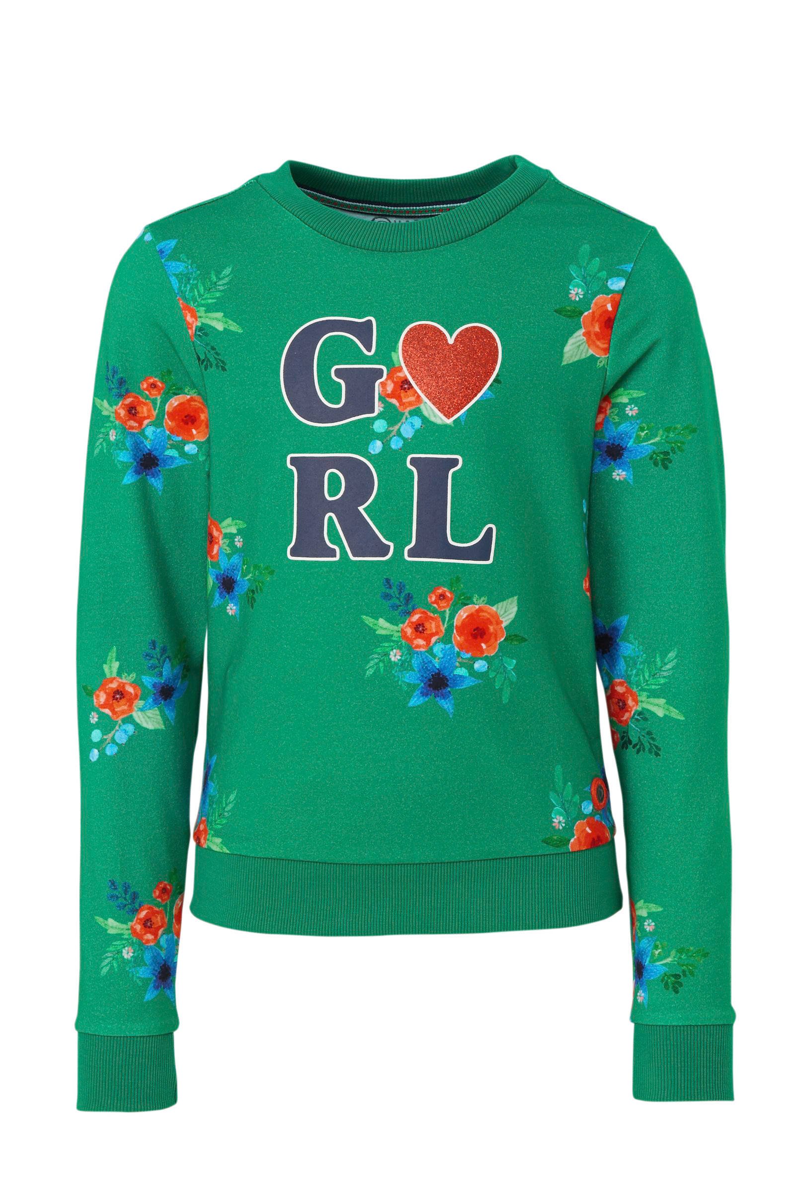 Quapi sweater Tasha met bloemendessin groen | wehkamp Quapi meisjes sweater TASHA groen | Olliewood