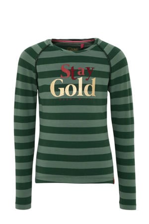 gestreepte longsleeve Theresia met tekst groen