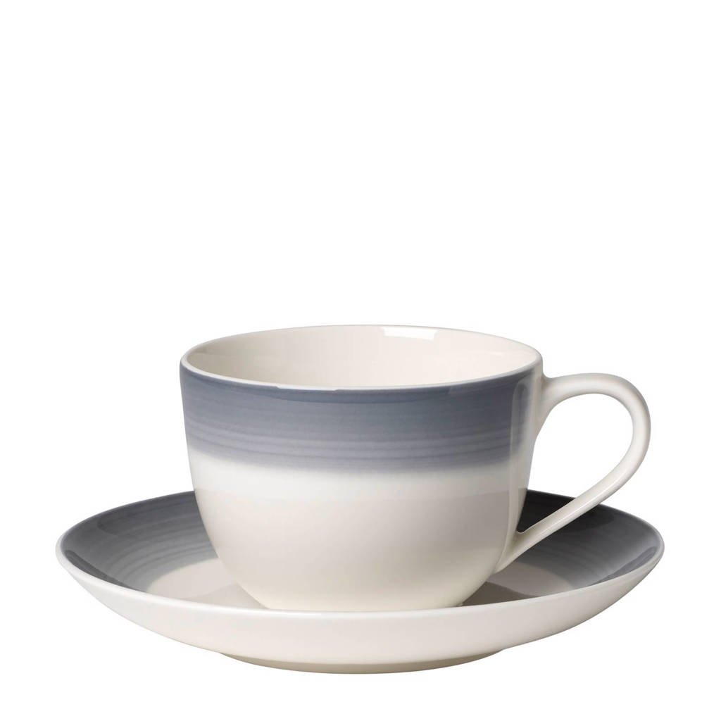 Villeroy & Boch Colourful Life Cosy Grey koffiekop en –schotel, Grijs/wit