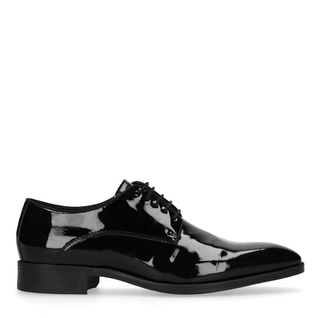 Zwarte heren Manfield leren veterschoenen van lak (leer)