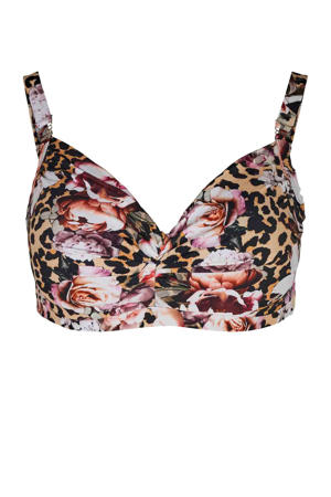 +size bikinitop met een all over mix print zwart