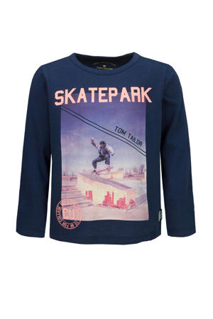 longsleeve met printopdruk donkerblauw/paars/lichtoranje