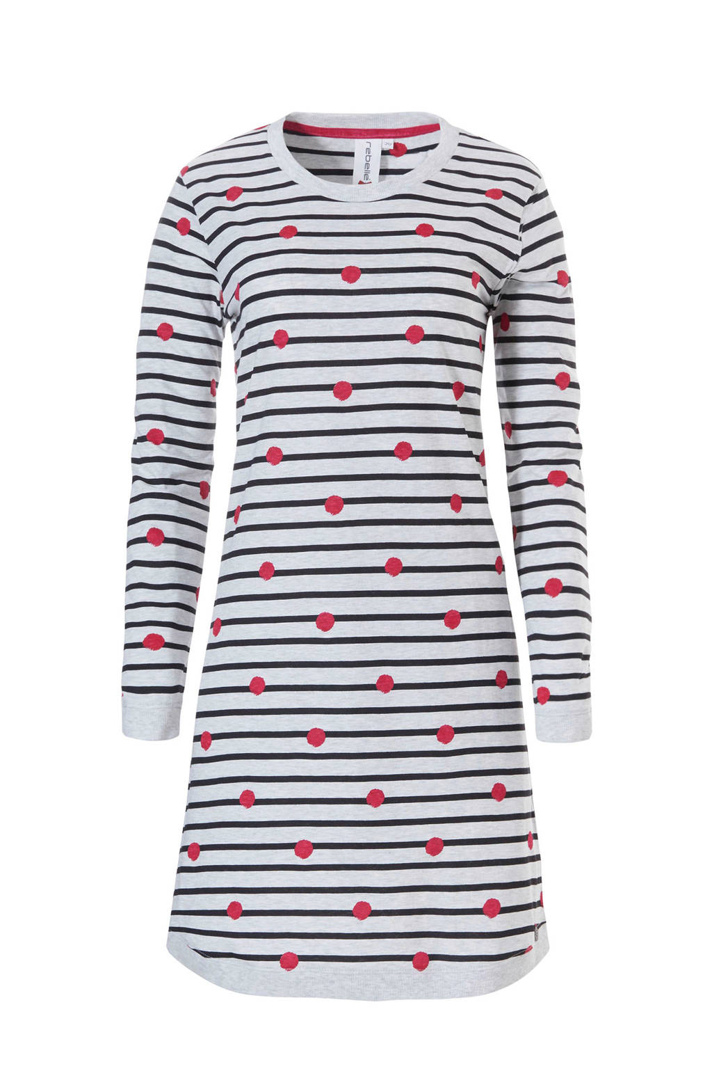 Rebelle gestreept nachthemd lichtgrijs/blauw, Lichtgrijs/blauw/rood