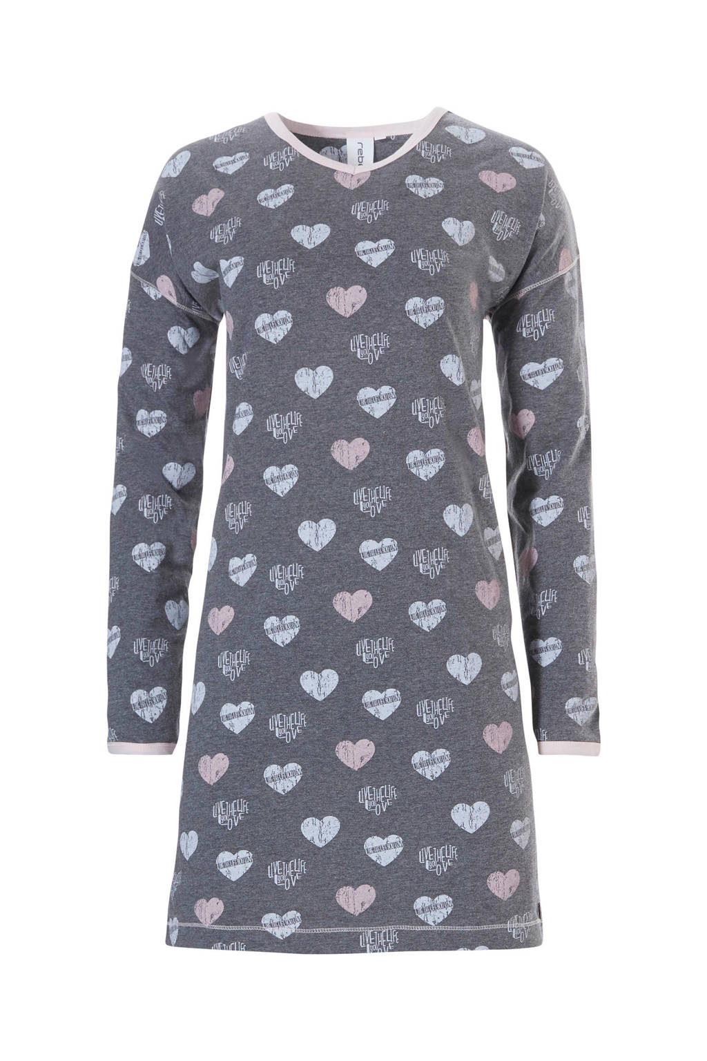Rebelle nachthemd met all over print donkergrijs, Donkergrijs/roze/lichtblauw