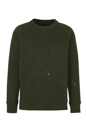 sweater met all over print groen