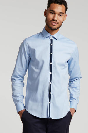 regular fit overhemd lichtblauw/donkerblauw
