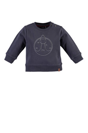 sweater met borduursels grijsblauw/wit
