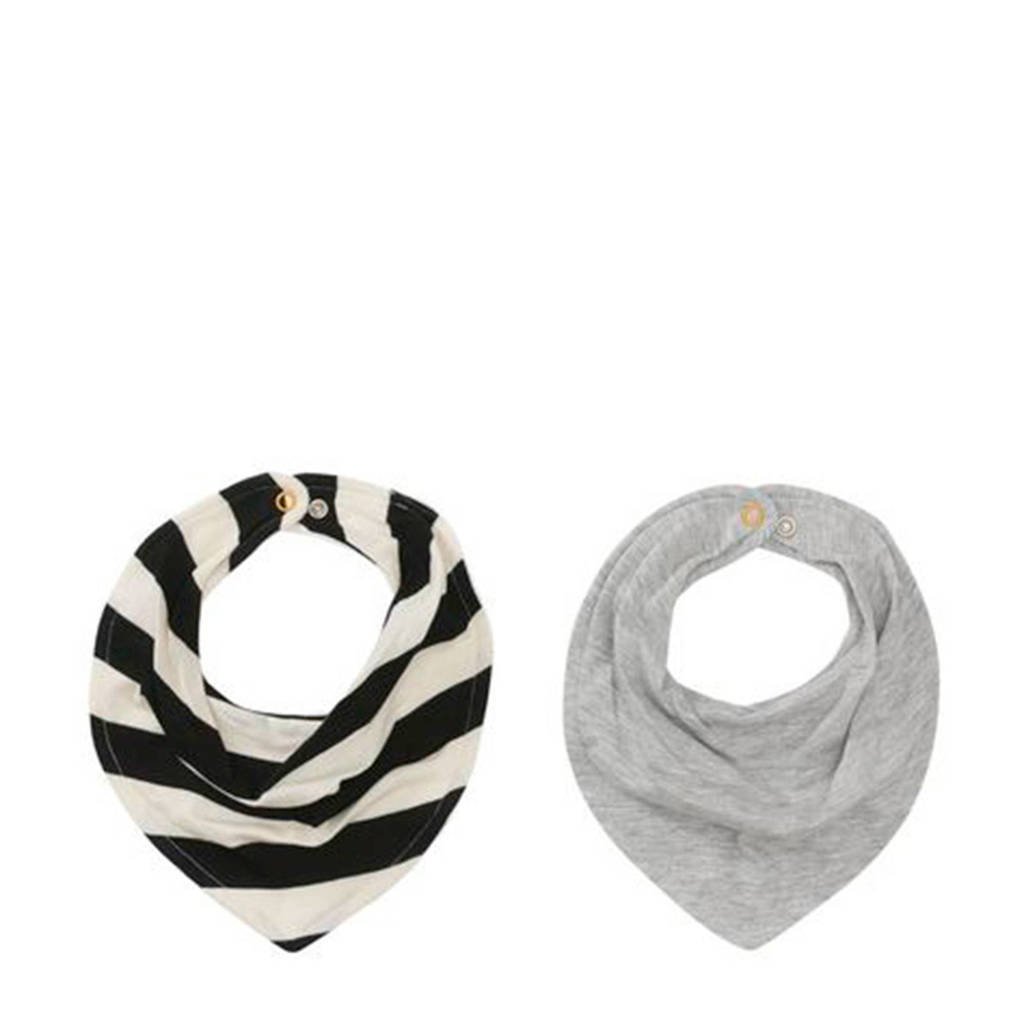 HEMA bandana slabbetjes grijs/streep - set van 2, Grijs/zwart/wit