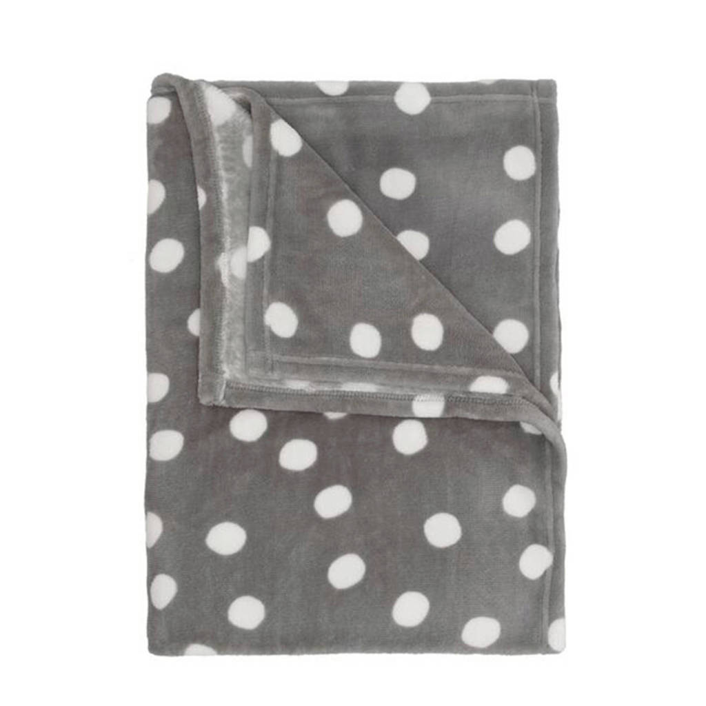 HEMA baby ledikantdeken fleece 100x150 cm grijs stip, Grijs/wit