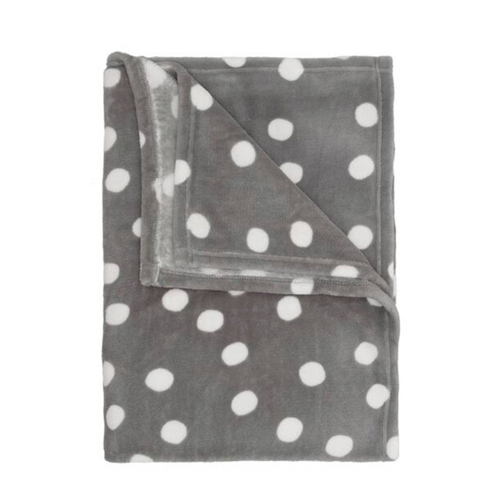 HEMA ledikantdeken fleece 100x150 cm grijs stip, Grijs/wit