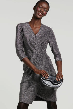 wikkel-look jurk met zilver lurex
