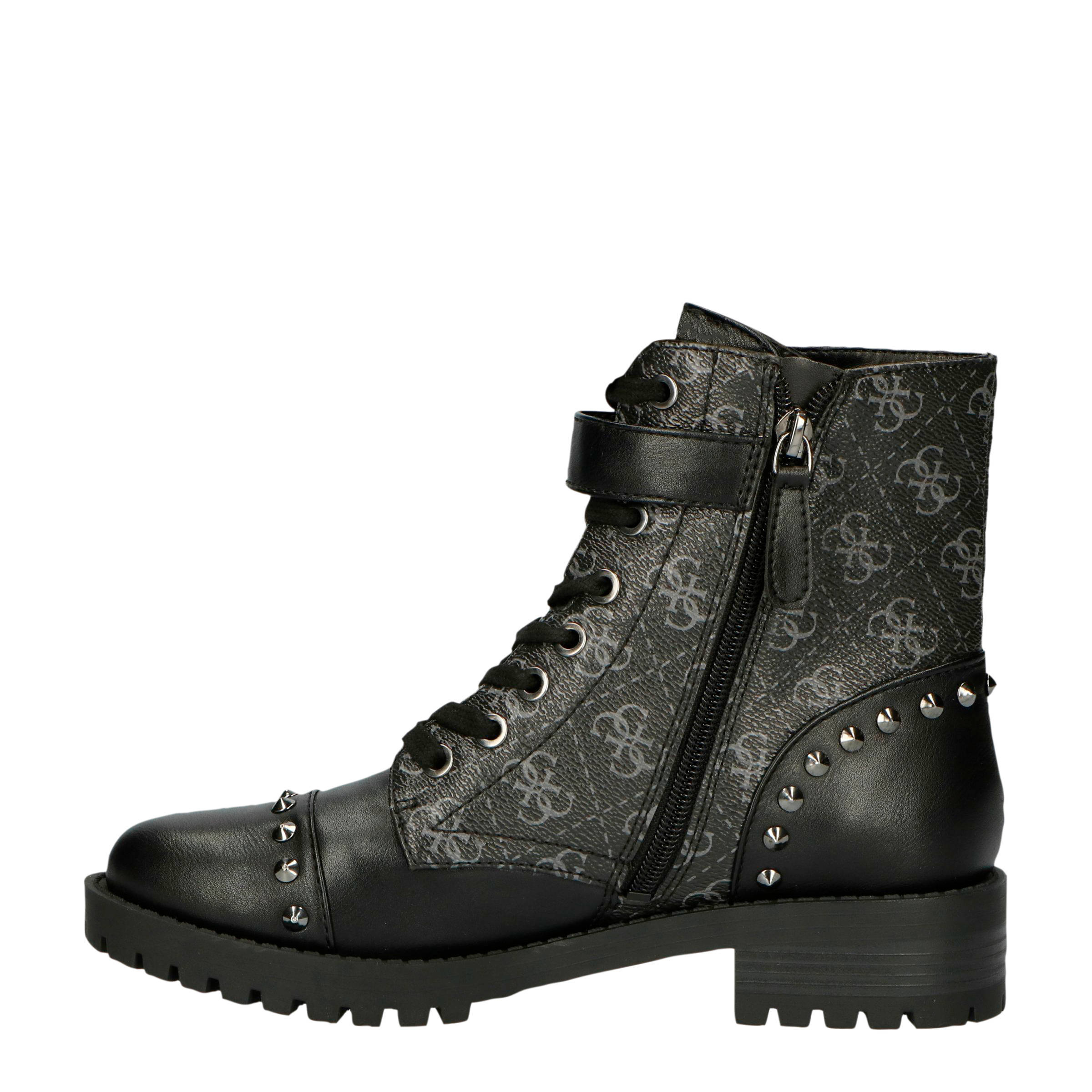 GUESS FL8HHAFAL10 veterboots met studs zwartgrijs | wehkamp GUESS FL8HHAFAL10 veterboots met studs zwartgrijs