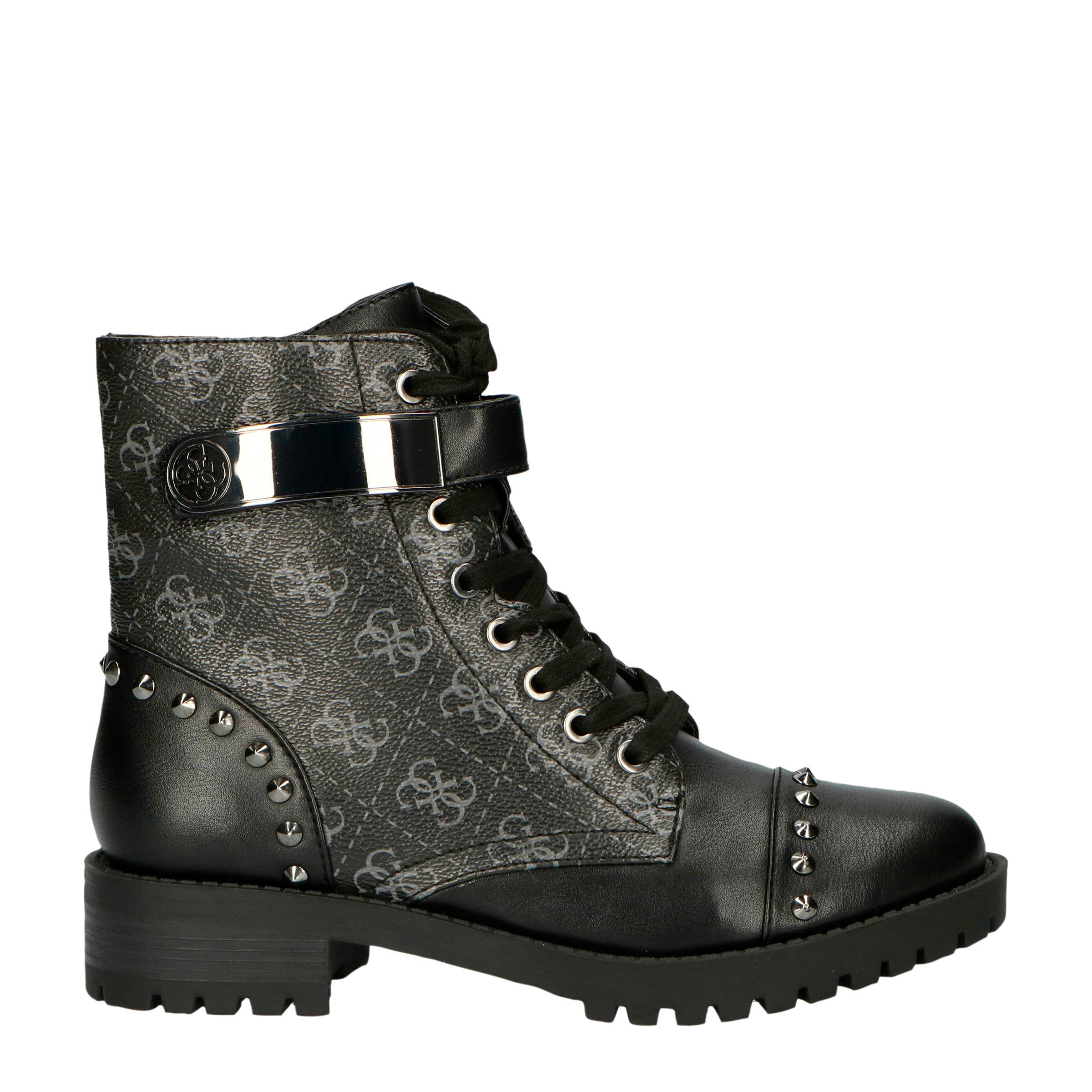 GUESS FL8HHAFAL10 veterboots met studs zwartgrijs | wehkamp GUESS FL8HHAFAL10 veterboots met studs zwartgrijs