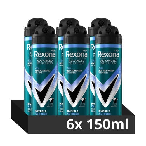 Wehkamp Rexona Men Advanced Protection Invisible Ice Fresh snti-transpirant deodorant spray - 6 x 150 ml aanbieding