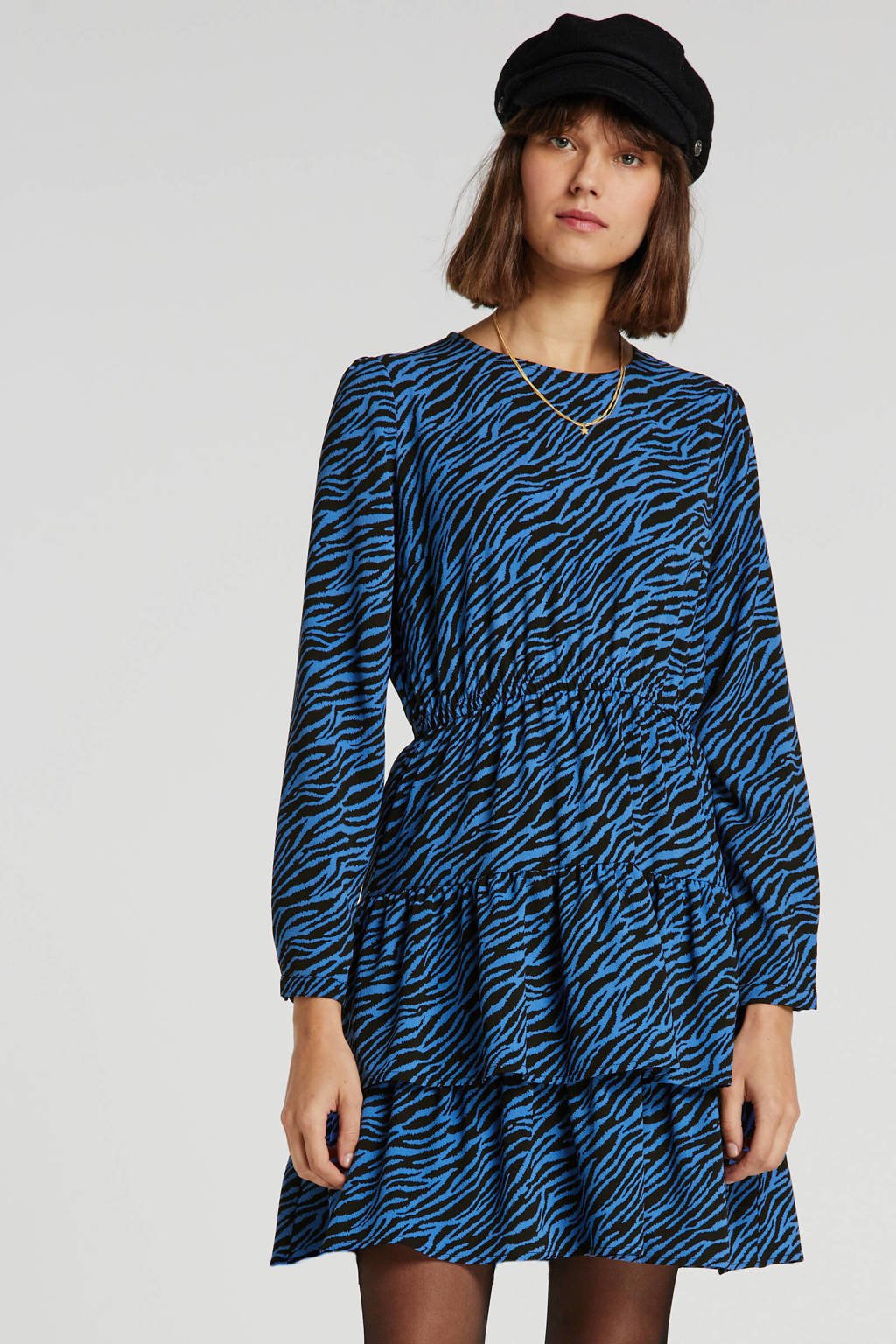 anytime jurk in zebraprint blauw/zwart