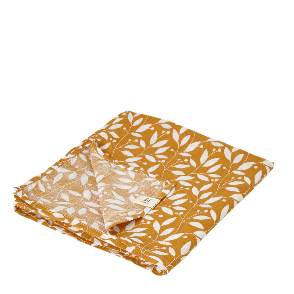 Petit Filippe swaddle hydrofiel doek 120x120 cm oker, Okergeel/wit