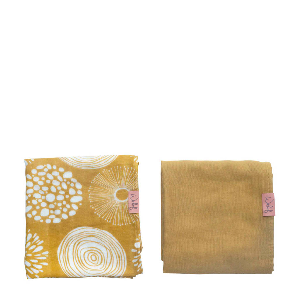 Witlof for kids hydrofiele doek 80x80 cm Sparkle sweet honey - set van 2, Oker