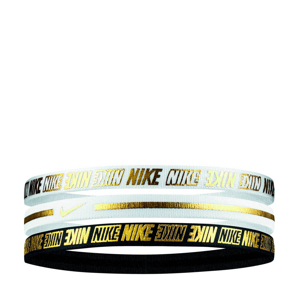 Nike haarbandjes Metallic (set van 3) wit/goud/zwart, Wit/Zwart/Goud