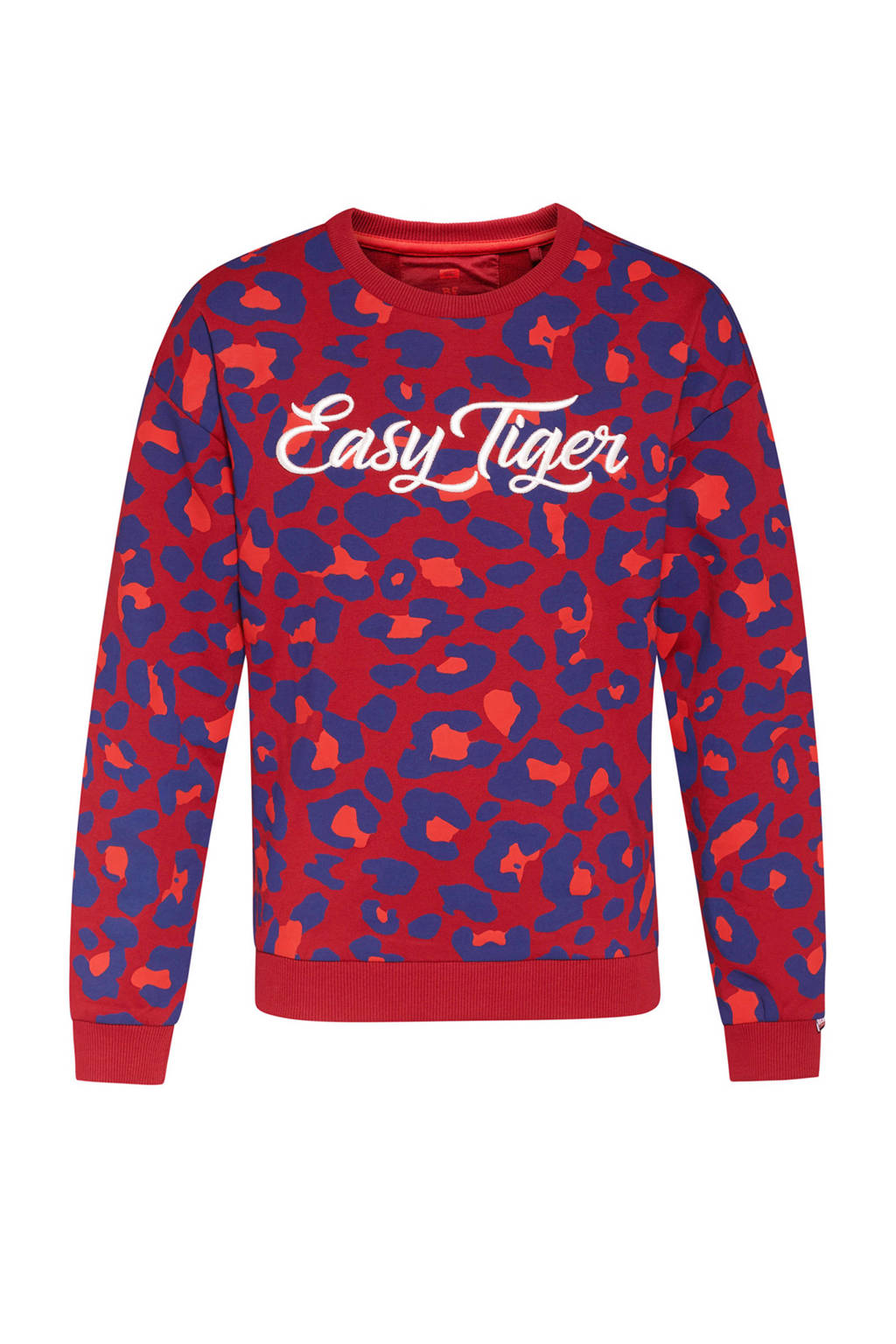 WE Fashion sweater met panterprint en tekst donkerrood/donkerblauw, Donkerrood/donkerblauw