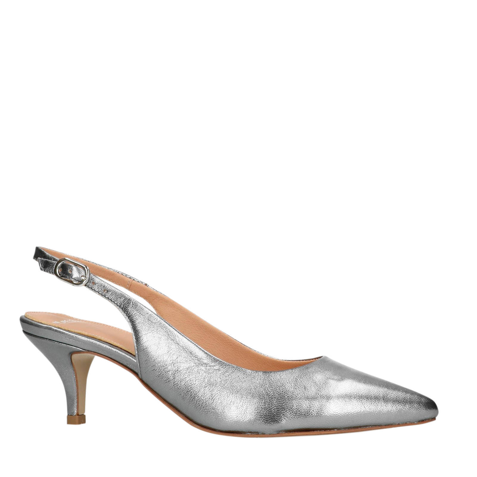 Manfield leren slingback pumps zilver | wehkamp