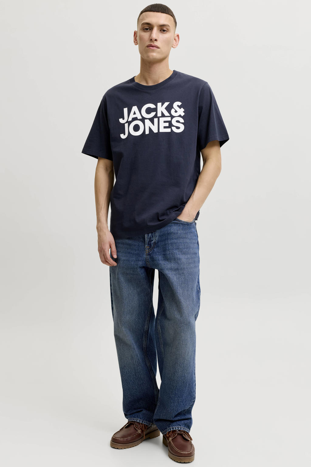 JACK & JONES ESSENTIALS slim T-shirt donkerblauw