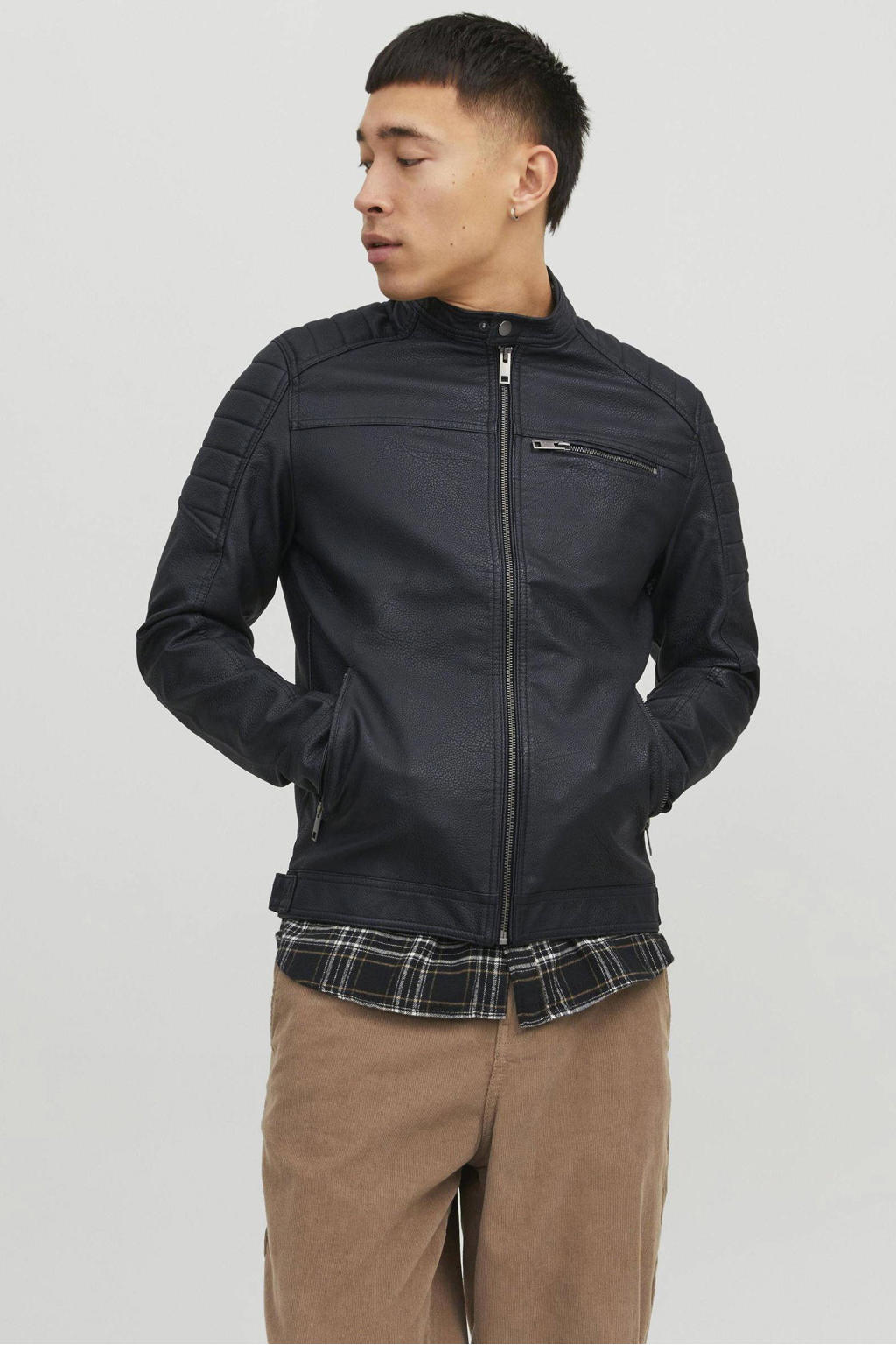JACK & JONES CORE imitatieleren jas JCOROCKY zwart wehkamp