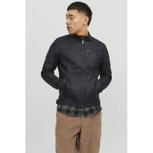 JACK & JONES ESSENTIALS imitatieleren jas JCOROCKY zwart afbeelding