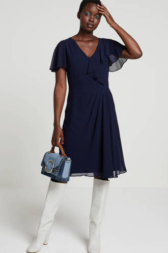 Cutler jurk donkerblauw met volant en plooi detail