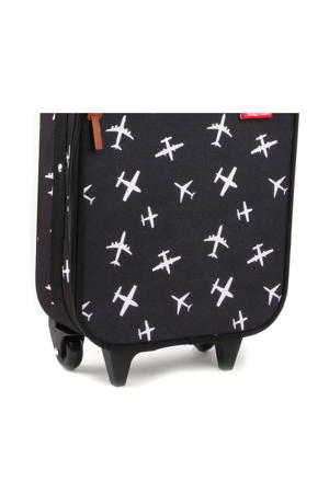 trolley zwart met vliegtuigprint