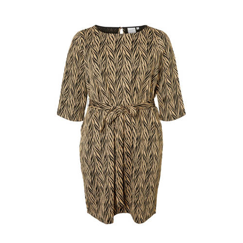 JUNAROSE jurk met all over print en ceintuur zwart goud JUNAROSE jurk met all over print en ceintuur zwart goud