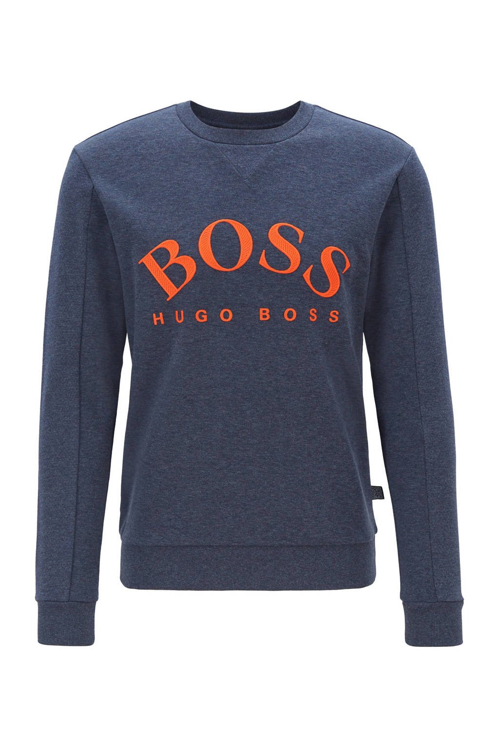 Boss Casual sweater met logo print blauw, Bauw/oranje