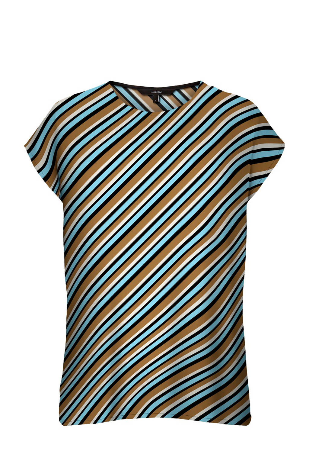 VERO MODA gestreepte top van gerecycled polyester bruin/blauw, Bruin/blauw